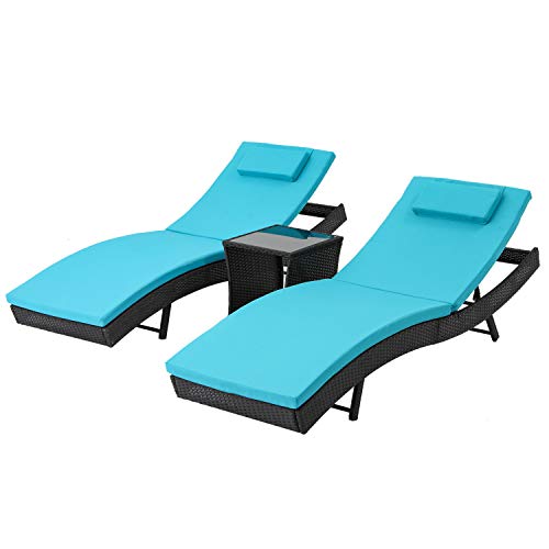 Oakmont Outdoor Patio Furniture Chaise Lounge Chair Adjustable Wicker Couch Bed Blue Thick Cushion