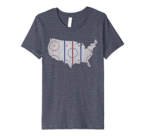 Kids American Hockey Pride | USA Map Design T-Shirt 12 Heather Blue