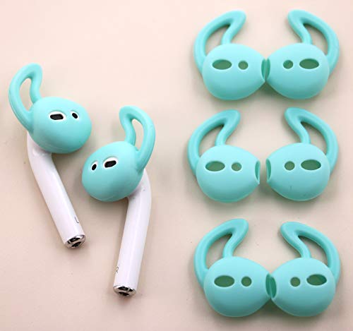 IiEXCEL 4 Pairs Replacement Ear Tips Ear Hooks and Covers Skin Anti-Slip Anti-Drop Accessories Compatible with Apple AirPods or EarPods Headphones/Earphones/Earbuds Anti-Slip (Mint Green)