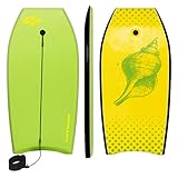 Goplus 41 inch Super Bodyboard Body Board EPS Core, IXPE Deck, HDPE Slick Bottom with Leash, Light Weight Perfect Surfing for Kids and Adults (Green+Yellow)