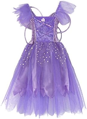 Girls Princess Fairy Wings Tutu Long Dress Birthday Party Costume Halloween, Purple 2-4 Year