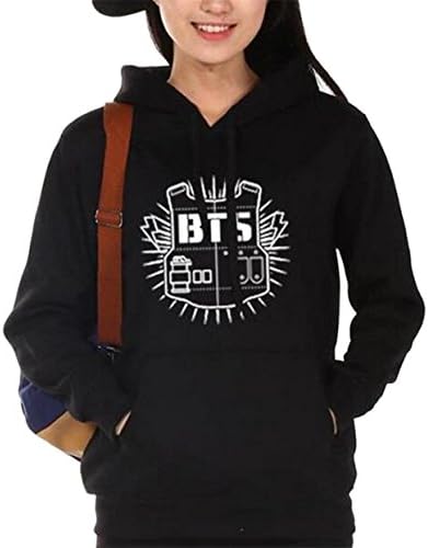 Ptyhk RG Women's BTS Printed Drawstring Fleece Lined Juniors Hooded Sweatshirt Black M