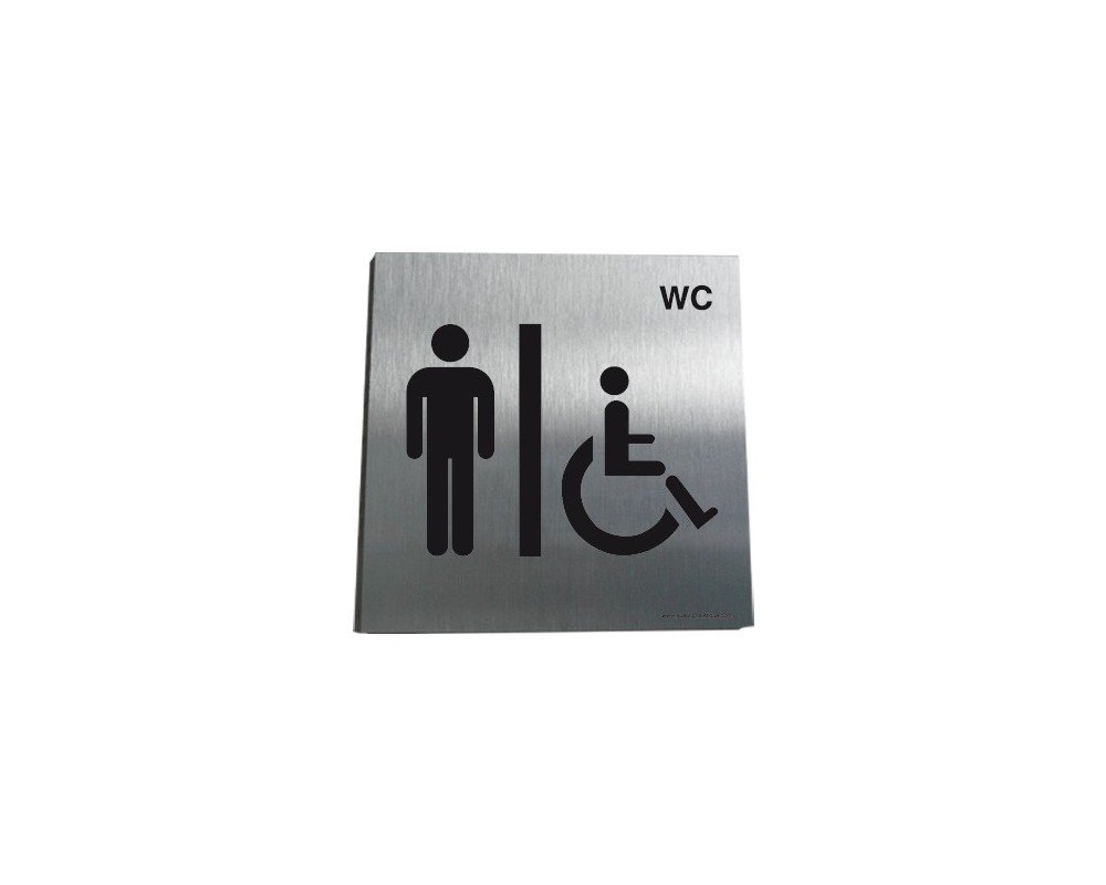 AUA SIGNALETIQUE - Plaque Aluminium Brossé WC PMR Hommes - 130x130 mm