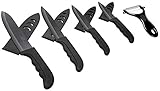 GA Homefavor Black Ceramic Knife Set of 5 Sharp Blade Ergonomic Handle Ceramic Knives And Ceramics Peeler Set with Sheaths