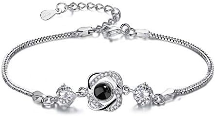 925 Sterling Silver Projective Bracelet, The Memory of Love Nanotechnology Bracelet, DOUYIN Necklace - 100 Different Languages for I Love U