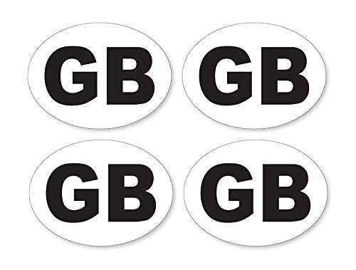 Pack of 4 Small GB Britain White Oval Self Adhesive Stickers Ideal for Scooters Car Vans and Vehicles 75mm by 45mm Each
