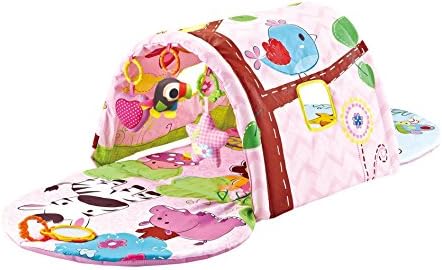 Baby Play Mat by BMyBaby - Baby Activity Center &amp; Crawling Play Mat with Educational Toys, Animal Friends and Beautiful Graphics - For Boys or Girls - Pink