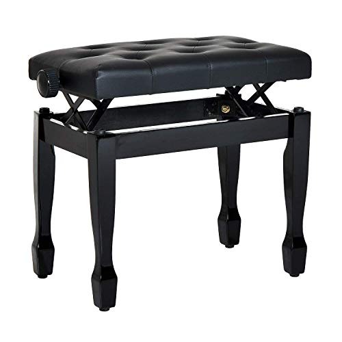 HOMCOM 25" Adjustable Padded Piano Bench Wooden Artist Keyboard Seat Stool Chair Black