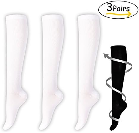 Graduated Compression Socks 15-20mmHg For Women and Men 3 Pairs - Ideal for Everyday Use, Travel, Running, Maternity Pregnancy, Nursing, Circulation, Recovery (S/M, White)