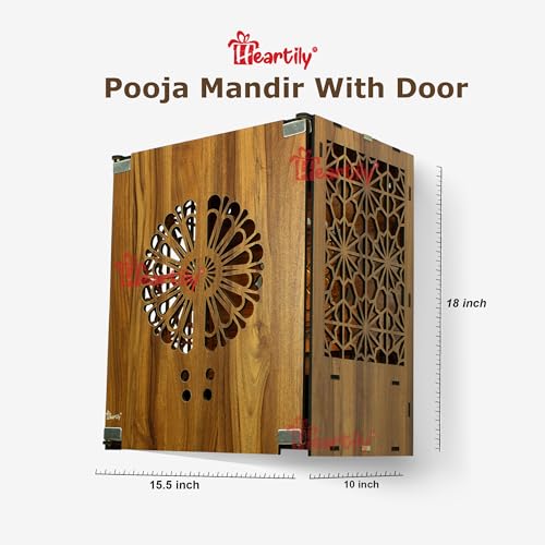 Heartily® Namah Beautiful Wooden Pooja Mandir with Door Temple for Home with Door Mandir for Home with LED Spot Light Product (18 Inch Height)