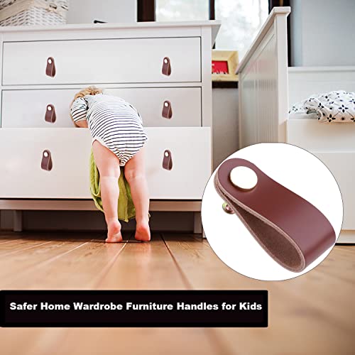 SAUYRASY Leather Dresser Knobs,6 Pack Knobs for Dresser Drawers, Leather Drawer Pulls for Cabinet, Doors and Drawers (Brown)