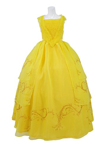 Women Yellow Sleeveless Ruffled Ball Gown Dress Movie Costume Dress