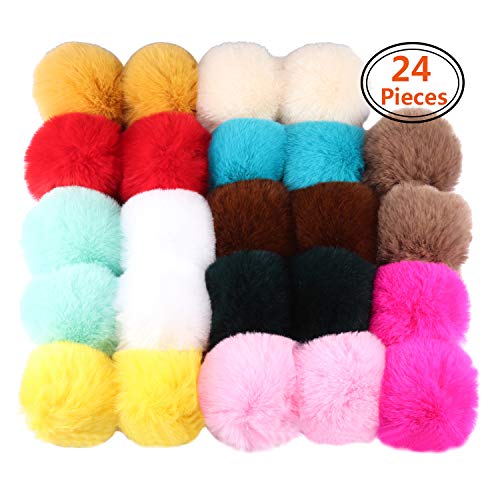 Forise 24 Pieces Colorful Faux Fur Pom Poms Ball DIY Fur Fluffy Ball with Elastic Loop for Knitting Hats Scarves Gloves Bag Charms - Thumbnail 7
