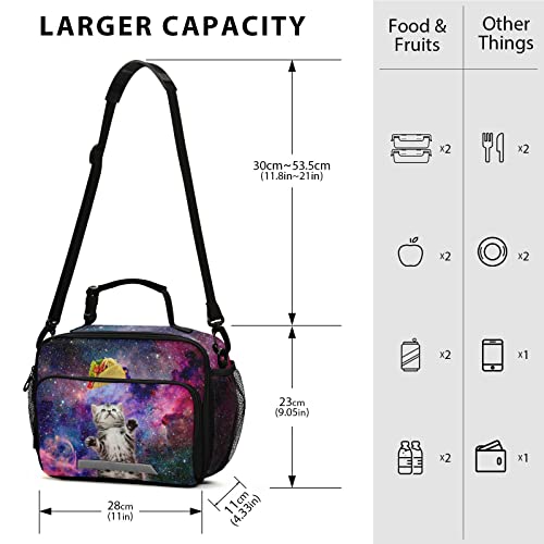Glaphy Taco Cat Galaxy Lunch Bag, Cooler Lunch Tote Box Insulated