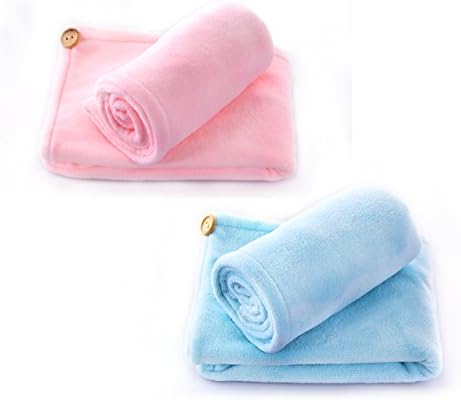 Microfiber Hair Drying Cap, 2pcs Ultra Absorbent Twist Hair Turban Hair Wrap, Fast Dry Hair Towel for Bath (2, Blue and Pink)