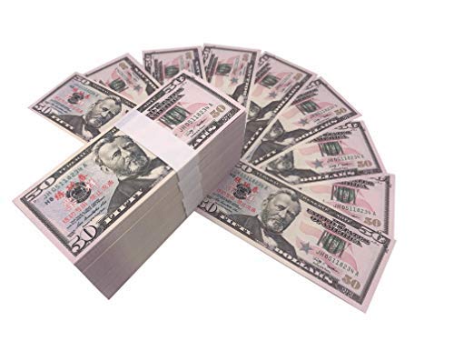 birthday party face money motion picture money prop money full print 2 sided 50 dollar bills realistic money stacks copy money play money that looks real for movie videos money banking toys