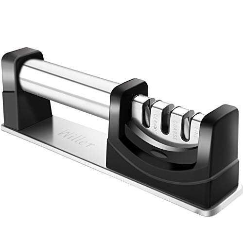 Upgraded Pocket Chef Kitchen & Filet Knife Sharpener, for All Non-serrated Knife Blades, 3-Stage Knife Sharpening Kit with Diamond Coated Wheel System, Easy and Safe to Use by Willer