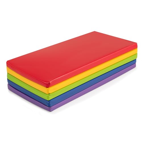 DORTALA 5 PCS Kids Rest Mats, 2-Inch Thick Rainbow Sponge Nap Mats w/PU Covers, Portable Toddler Sleeping Floor Mat, Napping Floor Mat for School Travel Home