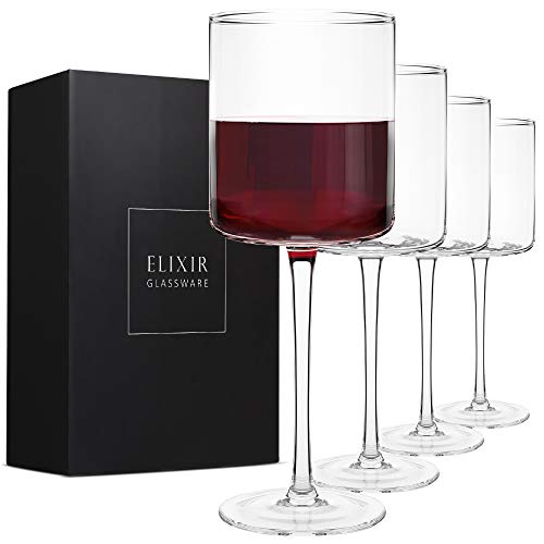 Square Red Wine Glasses Set of 4 Hand Blown Edge Wine Glasses