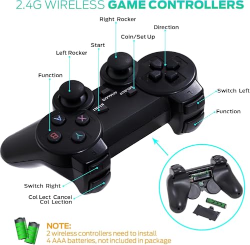 Retro Game Console, Wireless Retro Gaming Console with Built-in 9 Emulators, 25200+Games, 4K HDMI Output, Dual 2.4GHz Wireless Controller, Plug and Play Video Game Console (Black)
