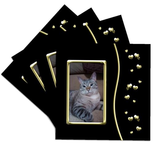 3D Rose CST_242436_3 Golden Hearts Design - Cute Grey & White Tabby Cat Photo C…