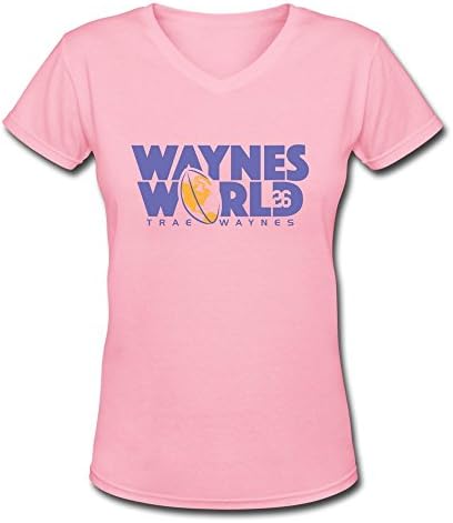 ATHLETE ORIGINALS Women's V-Neck T-Shirt by Trae Waynes Waynes World by Trae Waynes in Blue & White & Yellow (Digital Print) XL Pink