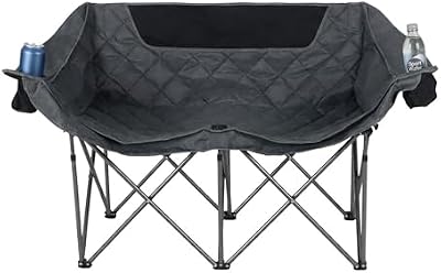 Cadeira de campismo dupla, 2 pessoas, dobrável, suporte para copos, saco de transporte, HBT: 84 x 146 x 54 cm, cinzento