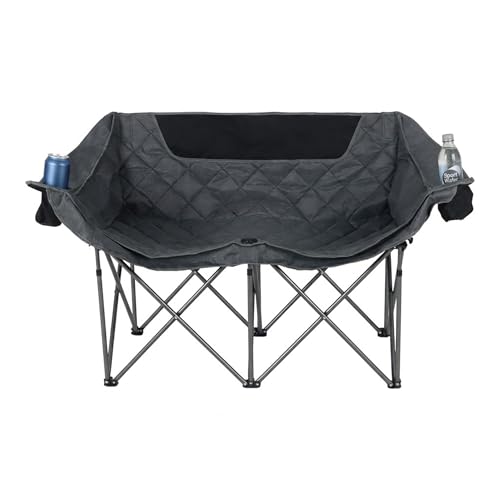 Silla Doble de Camping, 2 Personas, Plegable, portavasos, Bolsa de Transporte, HBT: 84 x 146 x 54 cm, Gris