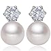 Womens 8-9mm Freshwater Pearl Diamond Stud Earrings 925 Sterling Silver Color White