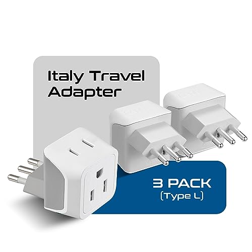 Ceptics Italy, Chile Travel Adapter Plug with Dual USA Input - Type L (3 Pack) - Ultra Compact - Safe Grounded Perfect for Cell Phones, Laptops, Camera Chargers and More (CT-12A)