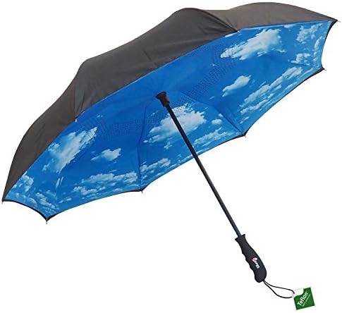Repel Reverse Folding Umbrella with 2 Layered Teflon Canopy and Reinforced Fiberglass Ribs (Blue Sky)