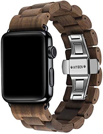 AIYIBEN Watch Band 38mm/40mm iWatch Band Bracelet Strap Stainless Steel Clap with Adjustable Links Compatible for iWatch Series 4/3/2/1 Sport Edition (Walnut Wood-38mm/40mm)