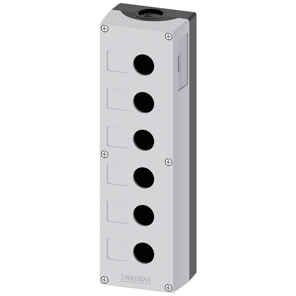 Siemens 3SU1806-0AA00-0AB1 Enclosure for Command Devices, 22MM, Round, Enclosure Material Plastic, Enclosure TOP Part Gray, 6 Command Points Plastic, Recess for Labels, UNEQUIPPED, White