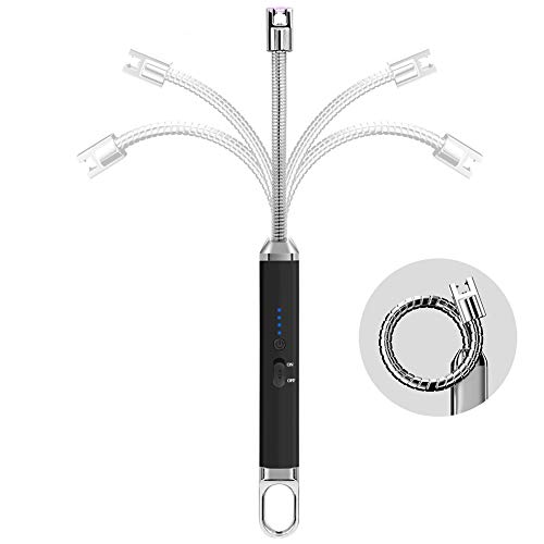 Lighters,Candle Lighters, Electric Lighters Long Flexible Flameless Windproof USB Rechargeable with Hook Battery Indicator Safety Designs for Candles, Grill, BQQ, Kitchen, Camping, Fireplace, Beach