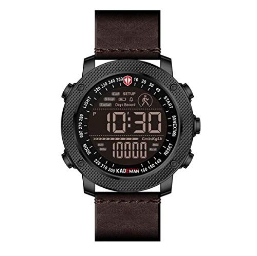 Kademan Dark Brown Business Casual Step Counter Waterproof Leather Strap Digital Watch for Men and Boys