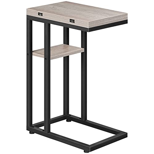 HOOBRO C-Shaped Side Table for Living Room, C Shaped Sofa End Table with Storage Shelf, Slim Couch Snack Table for Small Spaces, Foldable Tabletop, Easy Assembly, Greige and Black EBG29SF01