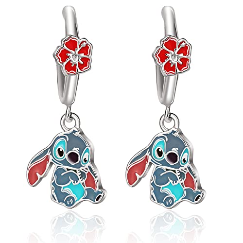 Disney Girls Lilo & Stitch Hoop Earrings Enamel Hibiscus Flower and