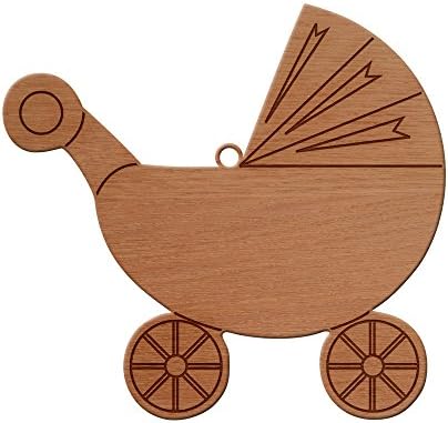 MissCraftCo Baby Stroller Design Wooden Christmas Tree Ornament, Hanging Xmas Decor