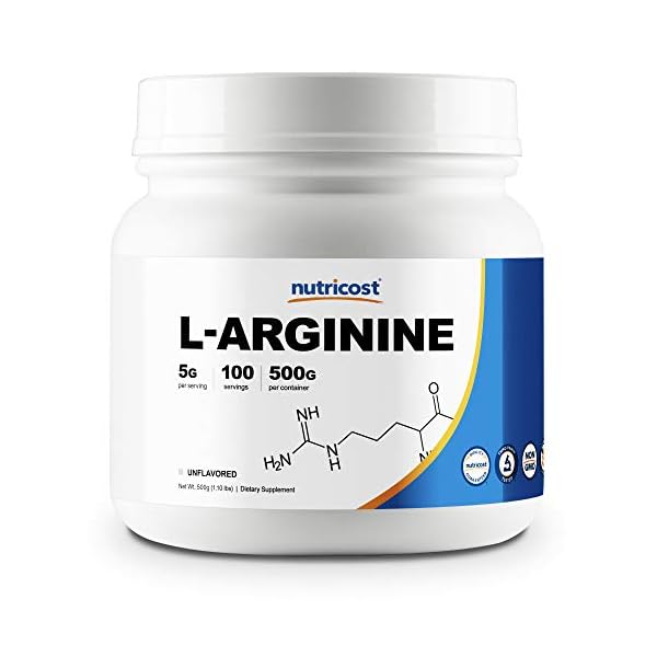 Nutricost L-Arginine Powder 500 Grams (1.1lbs) - Pure L-Arginine Powder - 5000mg Per Serving; 100 Servings