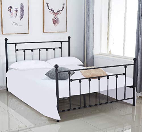 Full Size Bed Frame, Metal Platform Mattress Foundation/Box Spring Replacement with Headboard (Full)