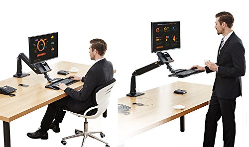 North Bayou Sit Stand Desk Converter Height Adjustable Standing Desk Workstation for 22''-35'' Monitor Computer Monitor Mount Arm with Keyboard Tray Black - Thumbnail 6