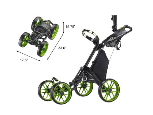 CaddyTek One-Click Folding 4 Wheel Version 3 Golf Push Cart, Lime