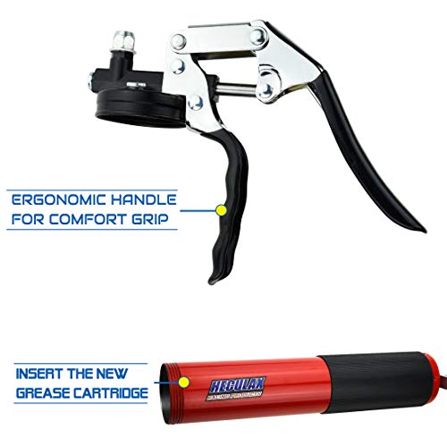 Motovecor Grease Gun 6000 PSI Heavy Duty Professional Pistol Grip 14.5 Oz 400cc - 18 inch Flex Hose … (Red)