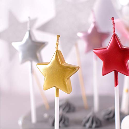 GKanMore 10 Count Metallic Cake Candles Multi-Color Star Cake Candle Topper with Holder for Wedding Party Birthday Cake Decoration (Star Shape)