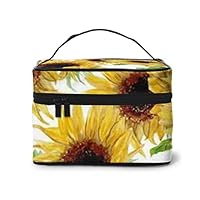 XOMAO Yellow Sunflowers Makeup Bag Square Cosmetic Bag Portable Travel Toiletry Bag Organizer Makeup Brushes Bag Waterproof Organizer Bag for Women