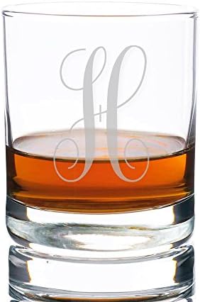 Abby Smith Lavish Style Initial Rocks Whiskey & Old Fashioned Glass, Letter H