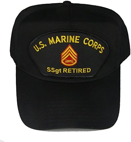 U.S. MARINE CORPS SSGT RETIRED HAT with Staff Sergeant Rank In The Center cap - BLACK - Veteran Owned Business