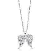 BERRICLE Sterling Silver Angel Wings Pendant Necklace for Women, Cubic Zirconia CZ
