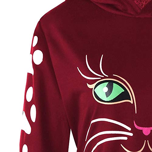 image for GOVOW Halloween Sweater Shirt for Women Cat Print Hoodie with Ears Hoo