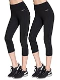 Aenlley Women's Activewear Yoga Pants High Rise Slim Fit Tights Cropped Capris Color Black of 2 Size M